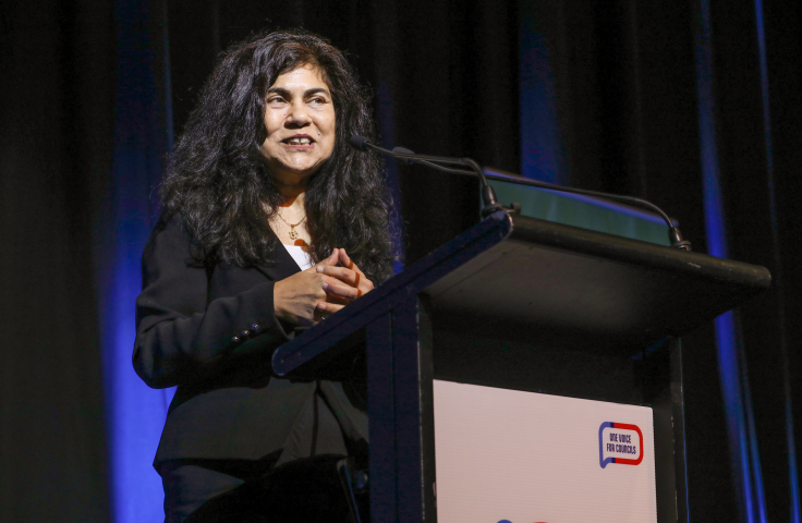 Prof Veena Sahajwalla speaking at the LGNSW annual conference 2024